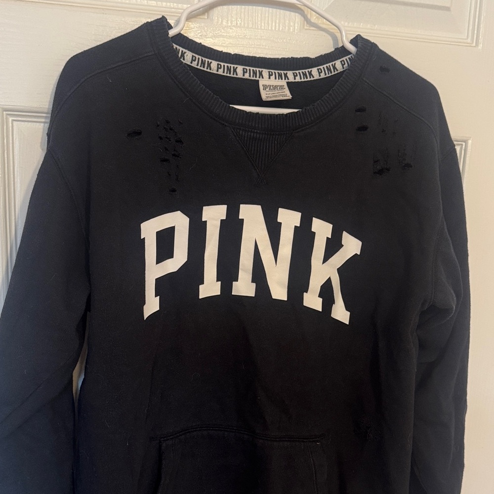 PINK distressed crewneck